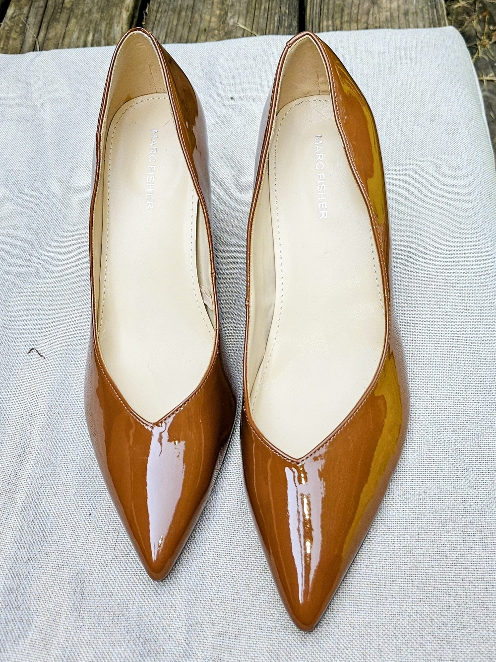 Marc Fisher Caramel Patent Pointed-Toe Flats